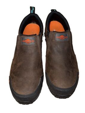 Merrell Brown Leather Slip-On Loafers with Orange Accents 8.5